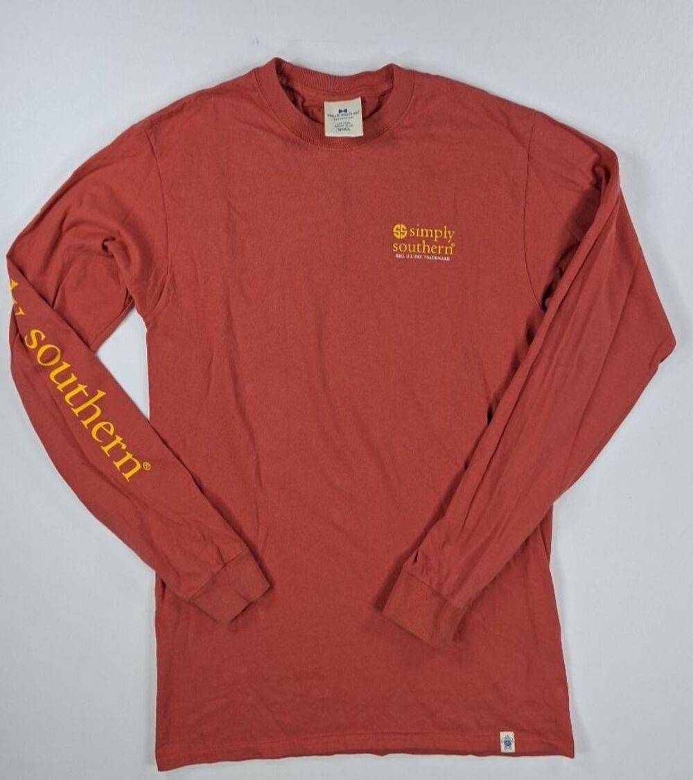 Simply Southern Long Sleeve Shirt Womens Small Maroon Burnt Orange Cotton Top